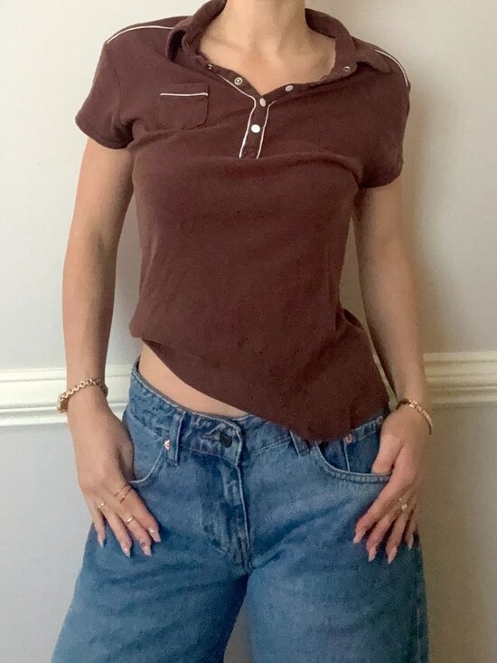 Energie Tops - Energie Brown Vintage-Style Polo Top